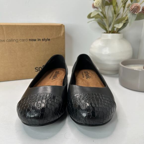 Softwalk Sonoma Cap Toe Ballet Flat Black Croco S1907-027 Women's 7.5W Tried On - Picture 2 of 10